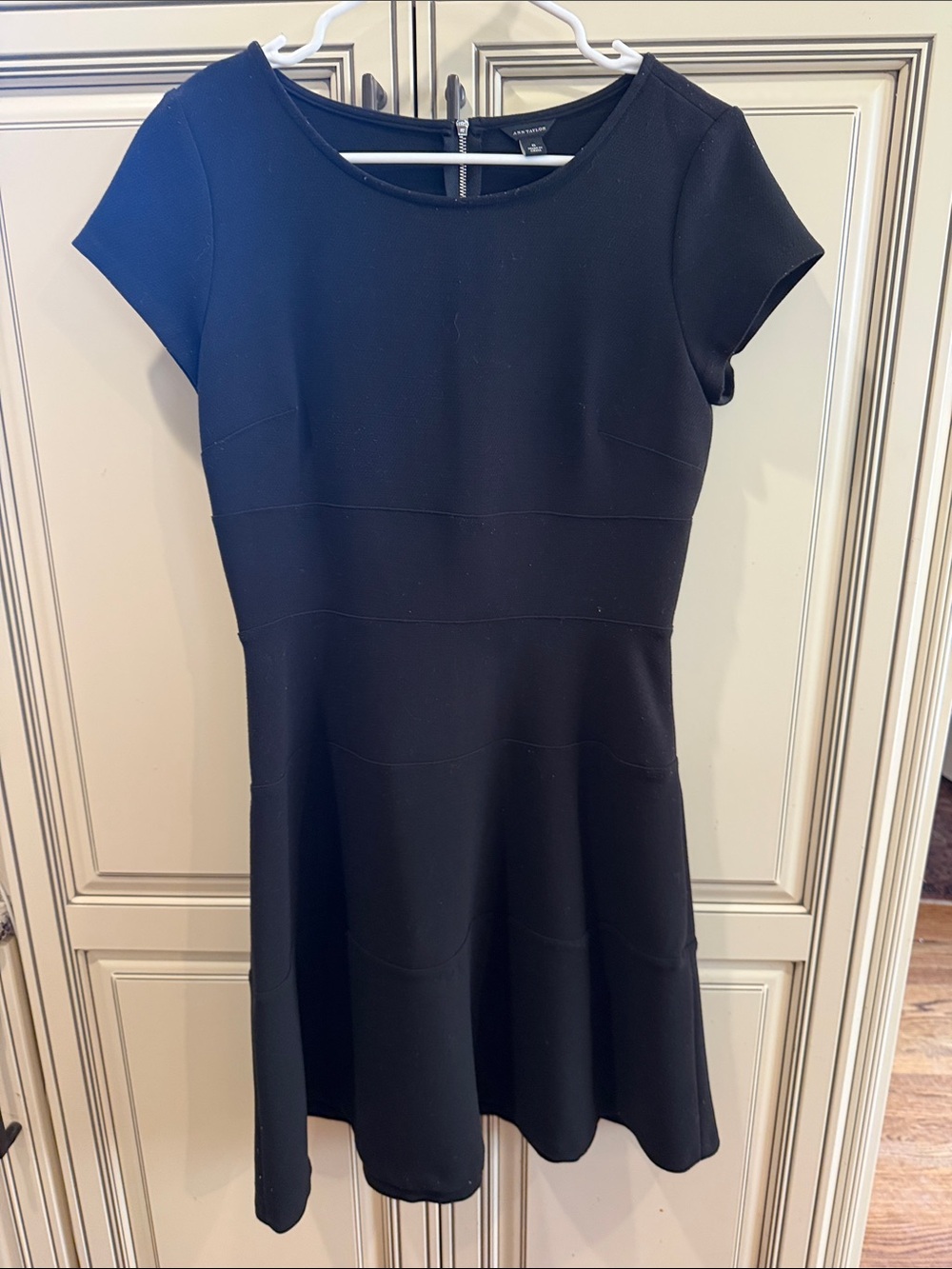 Ann Taylor Black Short-Sleeve Fit-and-Flare Mini Dress